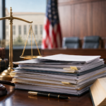 Appellate court case files, scales of justice, gavel, and legal documents representing the appeal review process after filing an appeal