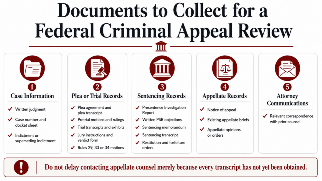 Important documents to be collected for a federal criminal appeal review